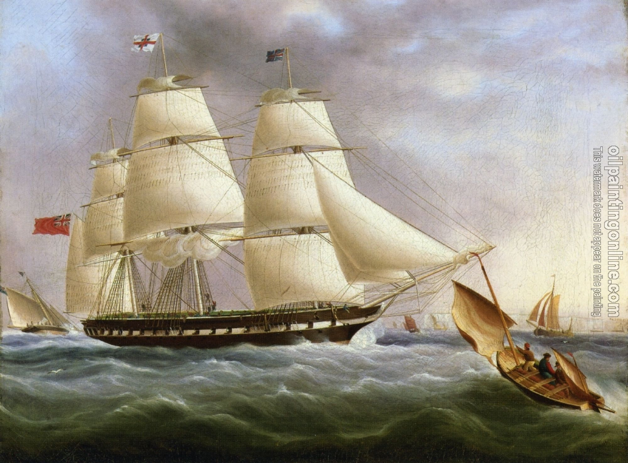 James E Buttersworth - A Three-Masted Ship off Dover